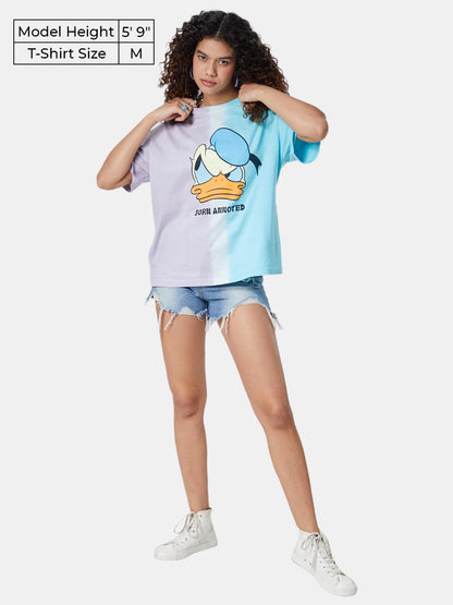 The Souled Store| Official Donald Duck: Born Annoyed Women and Girls T-Shirts|Loose fit Graphic Printed| Half Sleeve|100% Cotton