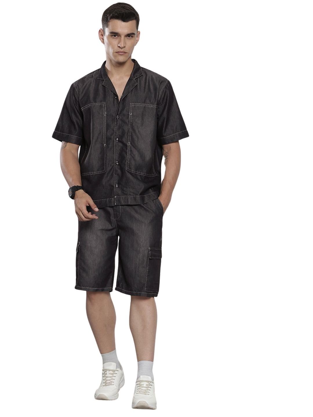 The Indian Garage Co Mens Boxy Fit Solid Denim Co-ords Set