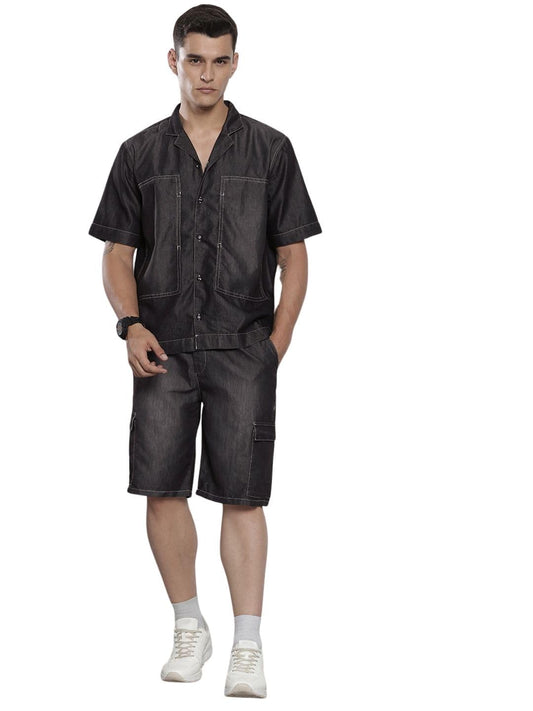 The Indian Garage Co Mens Boxy Fit Solid Denim Co-ords Set