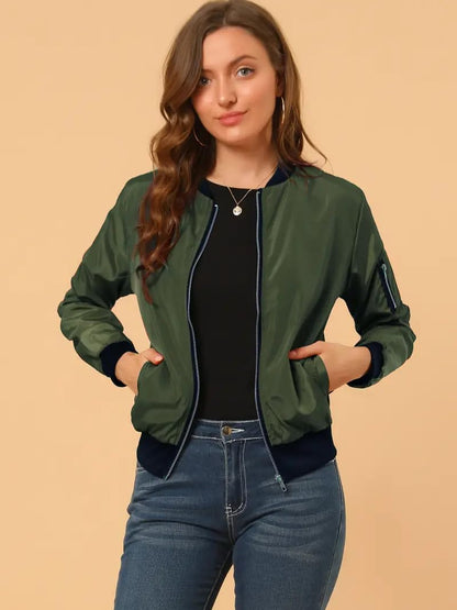 TAGAS Womens Solid Bomber Jacket  Lightweight Zip-Up Stylish Casual Wear  Full Sleeve Windcheater for Girls & Women