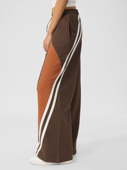 The Souled Store Solids: Cinnamon Brown Women and Girls Elasticated Toggled Cotton Wide Leg Fit Flared Joggers