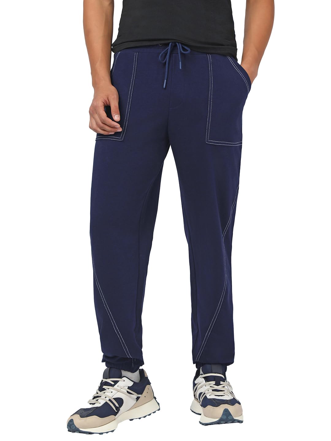 Bewakoof Mens Solid Oversized Fit Terry Joggers_664140_Blue_S