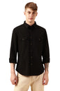 Dennis Lingo Men Black 100% Cotton Full Sleeve Spread Collar Self Design Shirts