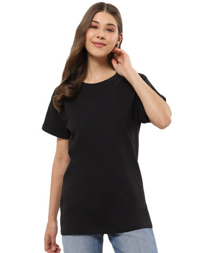 Bewakoof Womens Solid Boyfriend Fit Half Sleeve Round Neck Cotton T-Shirt