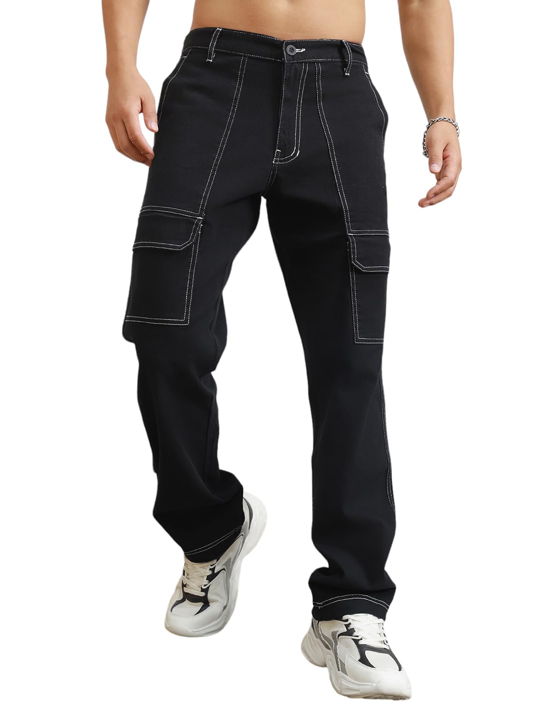 Hubberholme Men Black Smart Casual Summer Cotton Loose Fit Solid Trousers_12