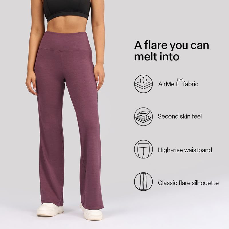 BlissClub AirMelt Flare Pants - Lite | Flared Silhouette | Back Pocket| Weightless Fabric | High Rise Waistband | Tall Variant A