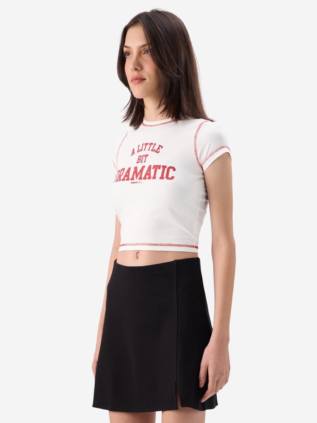 The Souled Store Official Mean Girls: A Little Dramatic Women and Girls Short Sleeve Round Neck White Graphic Printed Cotton Cro