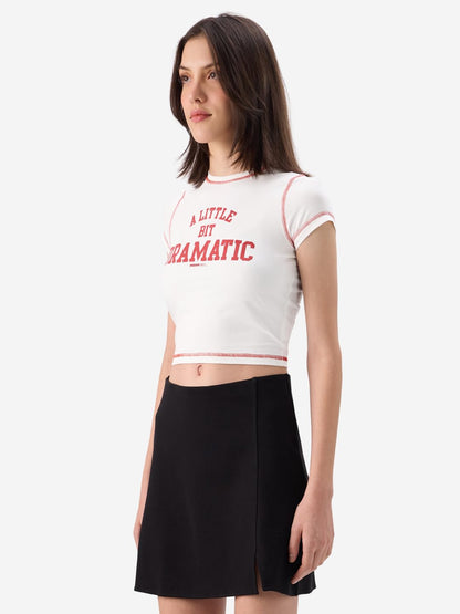 The Souled Store Official Mean Girls: A Little Dramatic Women and Girls Short Sleeve Round Neck White Graphic Printed Cotton Cro