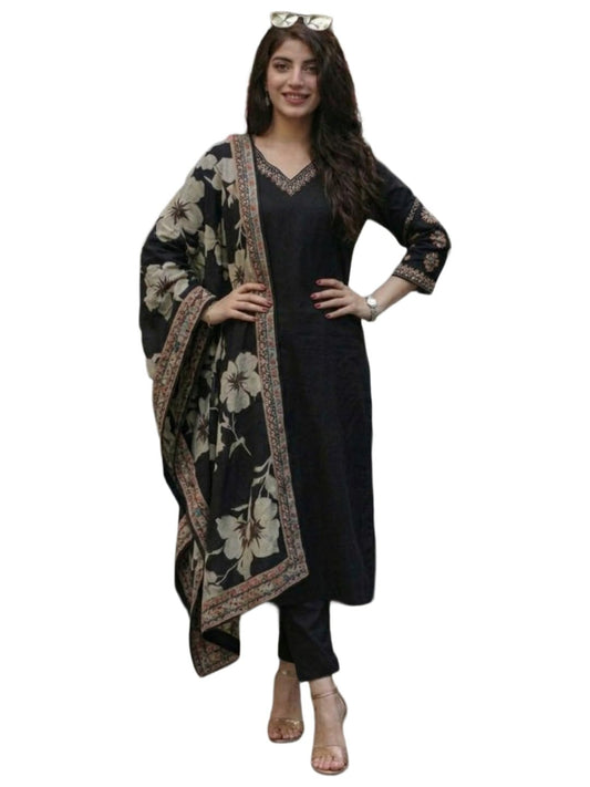GoSriKi Womens Viscose Anarkali Embroidery Kurta with Pant & Dupatta (Bhadrak Black-VKS02-GS_4XL_Black_XXXX-Large)