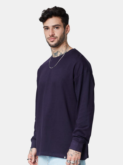 The Souled Store Solids: Berry Oversized Full Sleeve T-Shirts Purple