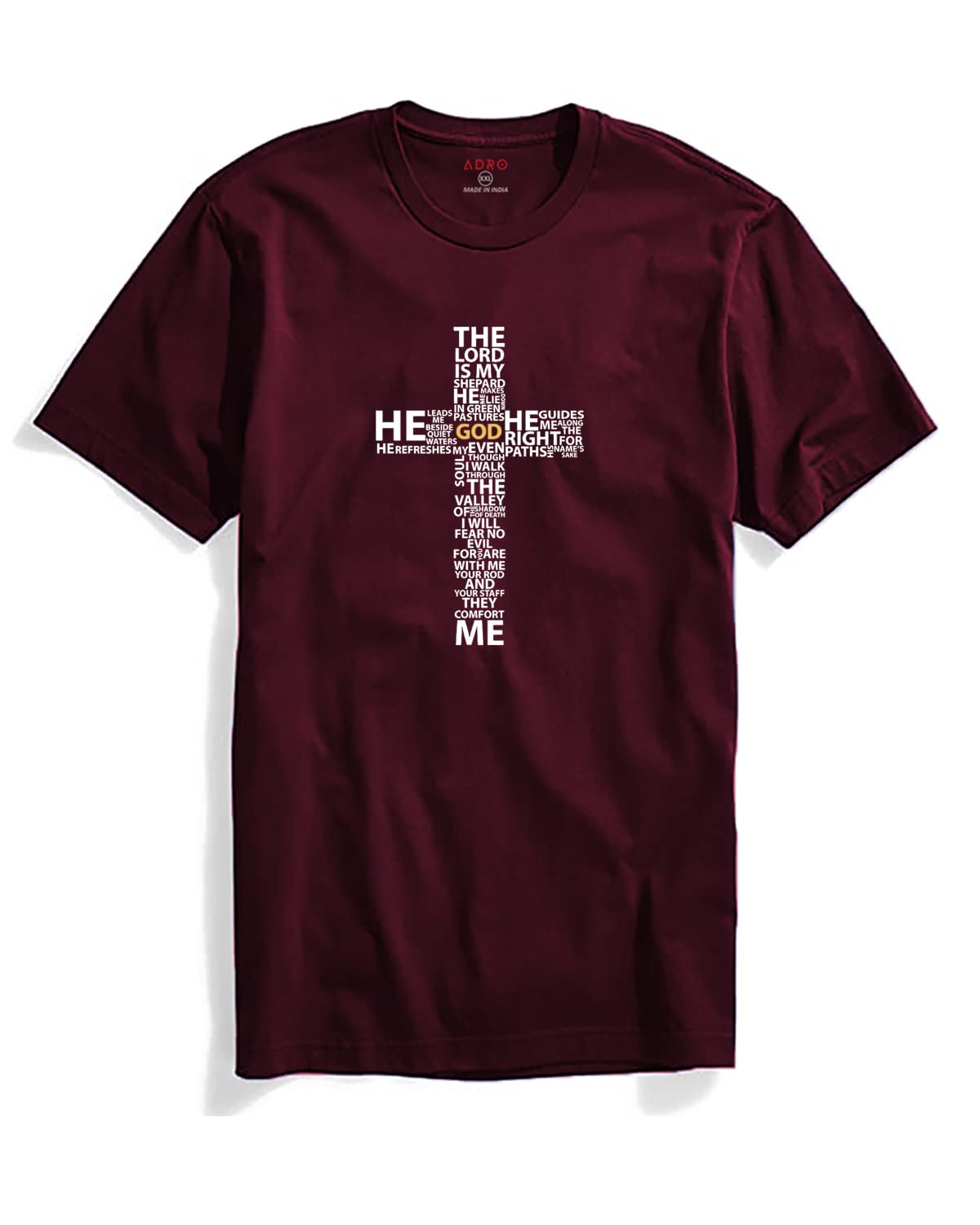 ADRO Men's God Cotton Printed Cotton T-Shirt (R21-M-GOD-MR_Maroon)