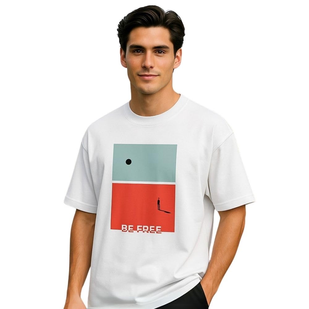 Nobero MenS Letter Print Oversized Fit T-Shirt (1M-Twrt-C1092_White