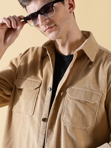 Thomas Scott Mens | Full Sleeve | Corduroy | Double Pockets | Relaxed Fit | 100% Cotton | Spread Collar | Casual | Shirts (Beige
