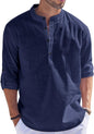 Hemrin Men Solid Cotton Blend Straight Kurta Shirt Navy Blue