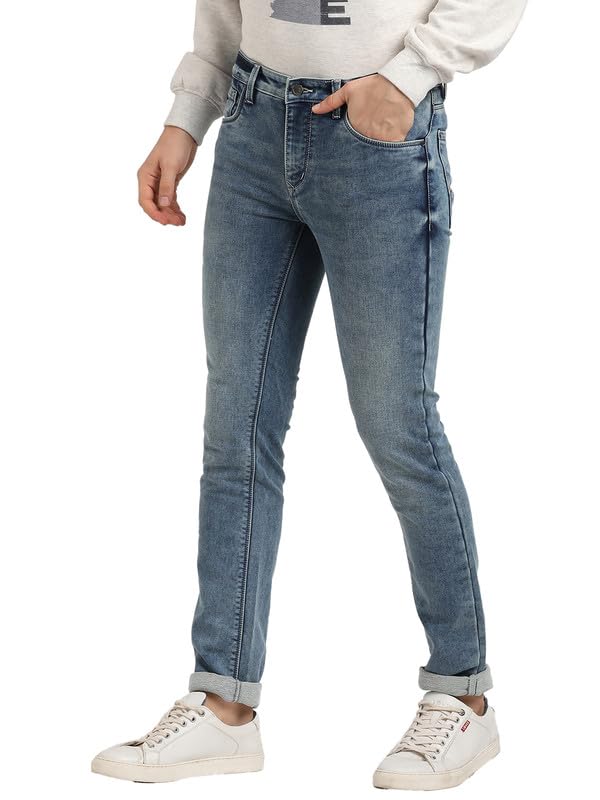 Turtle Men Cotton Stretch Solid Narrow Fit Light Blue Jeans