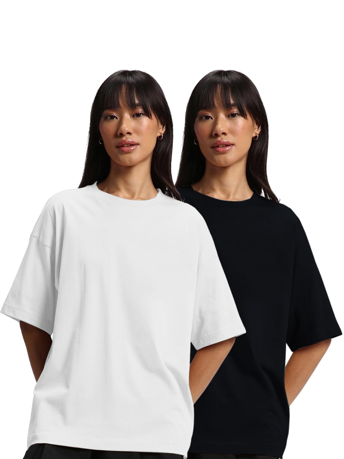 JUNEBERRY Pure Cotton Drop Shoulder Oversized Baggy Fit Half Sleeve Plain Solid Round Neck Multicolor T-Shirt for Women & Girls