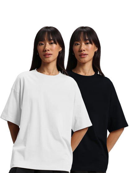 JUNEBERRY Pure Cotton Drop Shoulder Oversized Baggy Fit Half Sleeve Plain Solid Round Neck Multicolor T-Shirt for Women & Girls