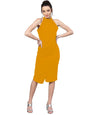Shasmi WomenS Comfortable Mustard Halter Neck Sleeveless Solid Midi Bodycon Casual Western Stylish Dress For Womens/Midi Dress