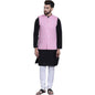 SOJANYA (Since 1958 Men's Black Kurta with white Pyjama & Pink Nehrujacket Combo