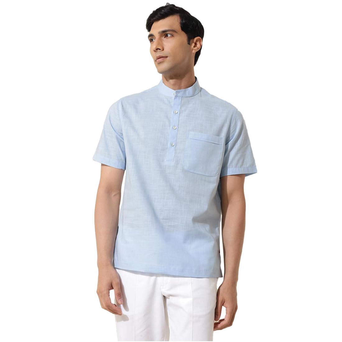 Fabindia MenS Solid Relaxed Fit Shirt (2123224Skyblue_Sky Blue