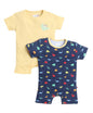 BUMZEE Navy & Yellow Boys Half Sleeves Thigh Length Romper Pack Of 2 Age - 6-9 Months (Peb9507D-nbl.ylw)