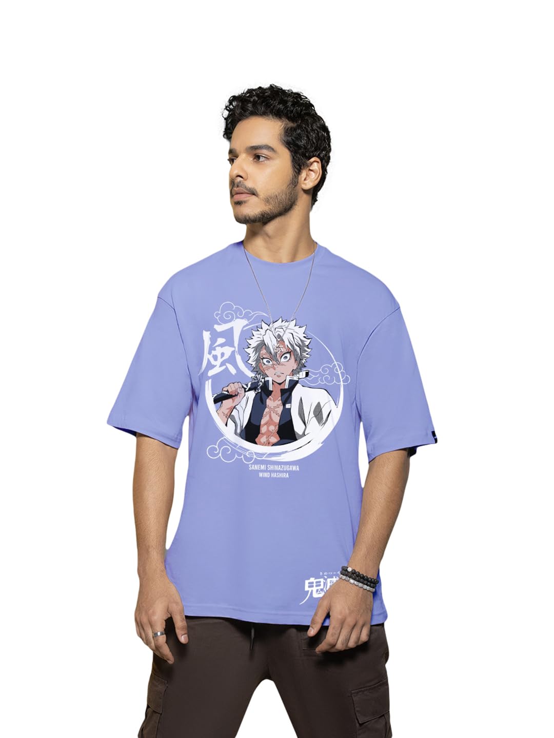 Bewakoof Mens Wind Hashira Graphic Printed 100% Cotton T-Shirt - Oversized Fit, Round Neck, Half Sleeves_595554_Purple_L