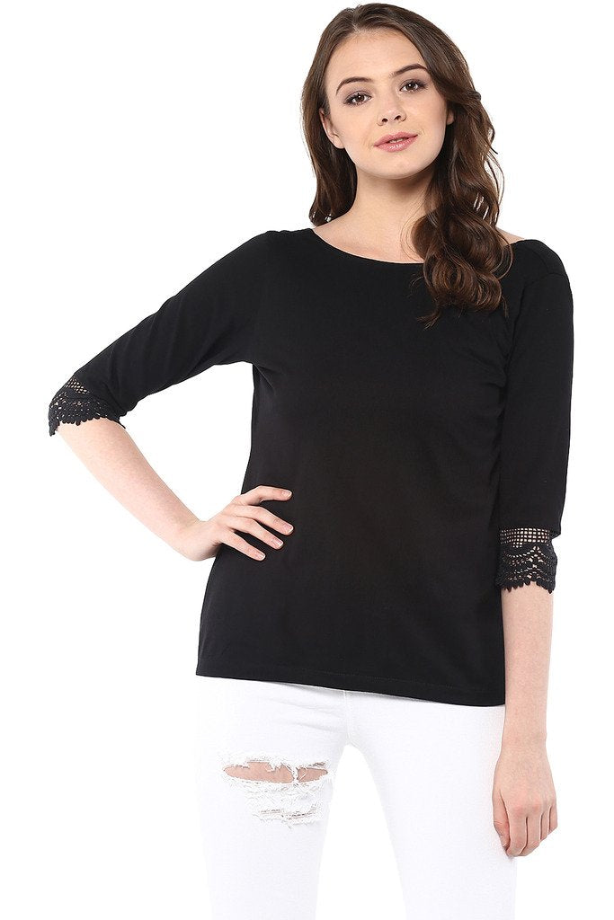 Miss Chase WomenS Black 3/4 Sleeve Boat Neck Solid Top(Mcaw16Tp06-93-62-02_Black_X-Small)