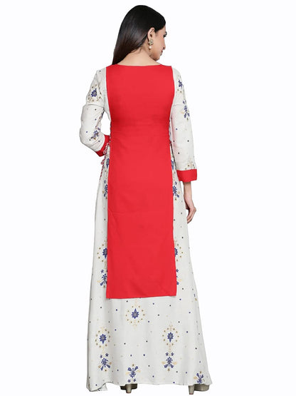 Stylum Women's Embroidered Rayon Flared Kurta (Beige)