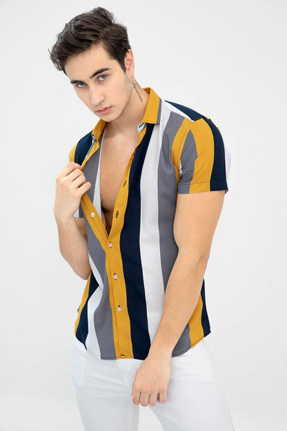 Men Premium Stylish Branded Printed Floral Print Stretchable Fabric Cut Away Collar Casual Shirt (In, Alpha, Xl, Regular, Yellow