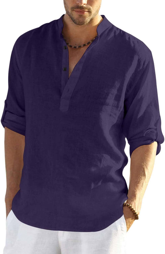 Hemadhav MenS Regular Fit Cotton Blend Casual Kurta Purple
