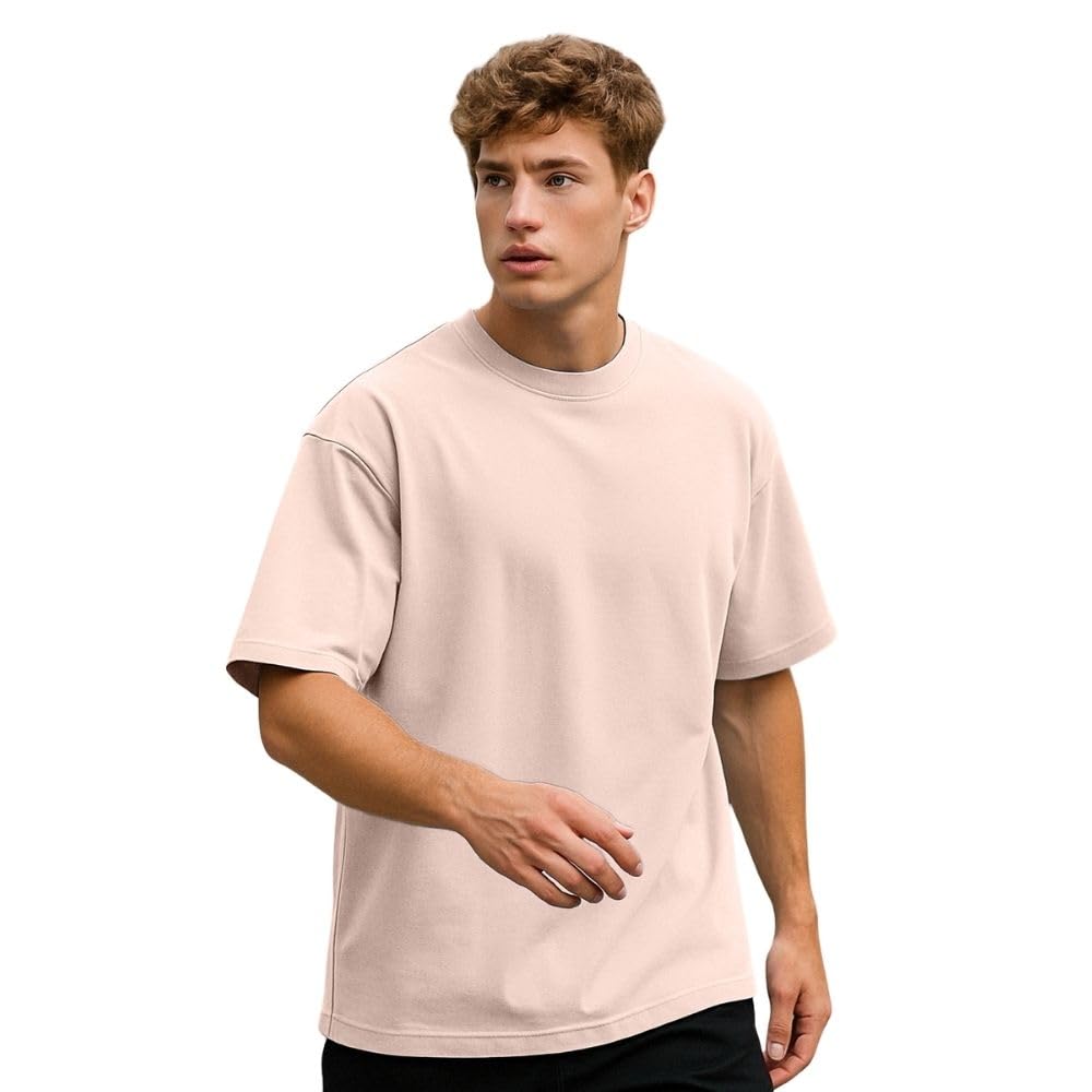 Nobero MenS Solid Oversized Fit T-Shirt (1M-Twts-R0039_Blush