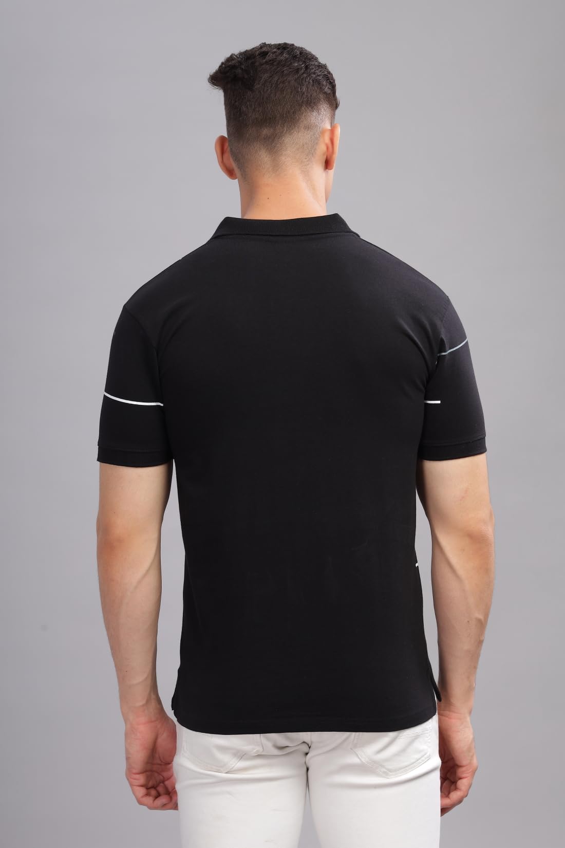 ADRO Men's Solid Regular Fit Polo Shirt (PNOP24-L1-BLWHGR_Black
