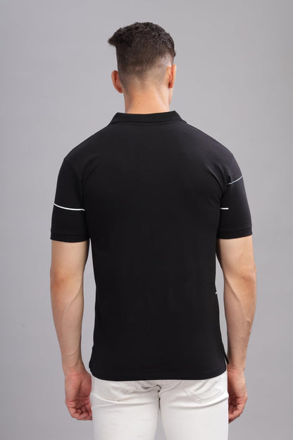 ADRO Men's Solid Regular Fit Polo Shirt (PNOP24-L1-BLWHGR_Black