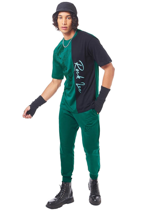 Bewakoof Official Naruto Merchandise Mens Graphic Print Oversized Fit Half Sleeve Round Neck Cotton Co-ordinates_603198_Green_X