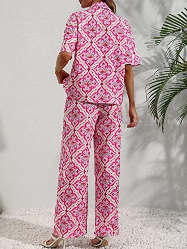 Greciilooks Women Co Ord Set| Knot Front Shirt & Wide Leg Pants| Allover Print Shirt & Bottom| Long Sleeve Shirt| Straight Print