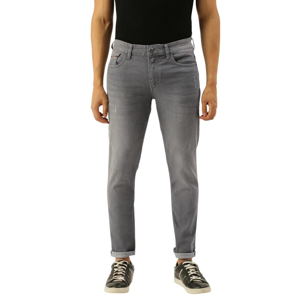 The Indian Garage Co Men Slim Fit Solid Low-Rise Stretchable Jeans Grey
