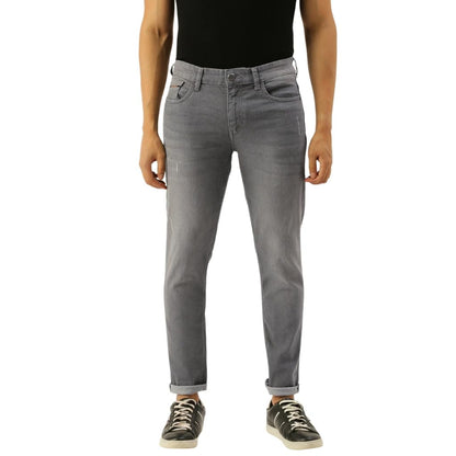 The Indian Garage Co Men Slim Fit Solid Low-Rise Stretchable Jeans Grey