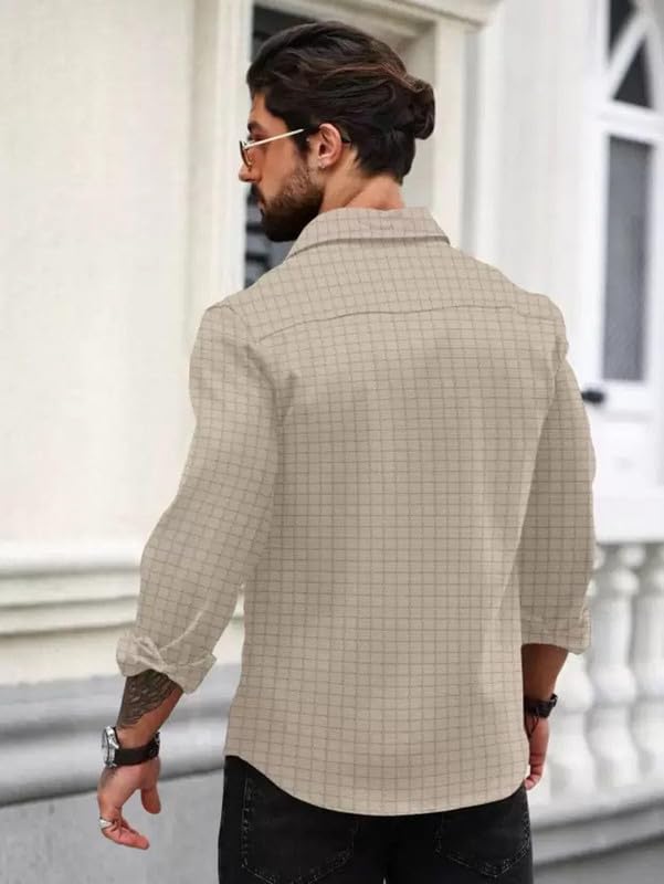 Deelmo MenS Regular Fit Checks Pattern Polyester Blend Shirt With Collared Neck Long Sleeve And Standard Length | Shirt For Man