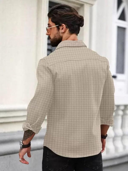 Deelmo MenS Regular Fit Checks Pattern Polyester Blend Shirt With Collared Neck Long Sleeve And Standard Length | Shirt For Man