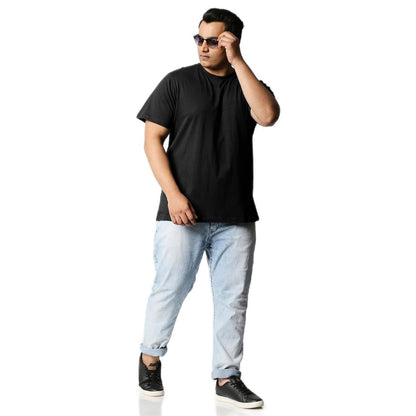 Bewakoof Mens Solid Black Round Neck Half Sleeve Oversized T-Shirt