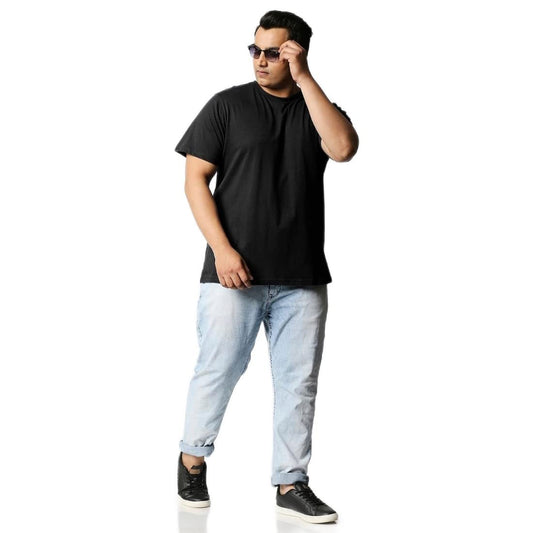 Bewakoof Mens Solid Black Round Neck Half Sleeve Oversized T-Shirt