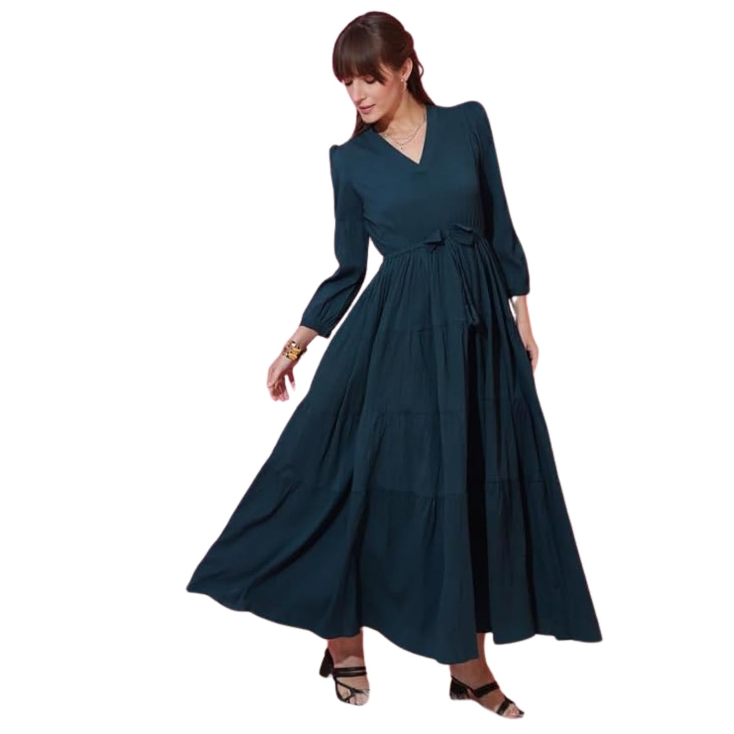 Sheetal Associates WomenS Casual 3/4 Sleeve Crepe Fit And Flare Dress| Comfortable Relaxed Fit Summer Party Dress Dark Green