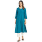 Fabindia Women Cotton Embroidered Long Kurta Blue