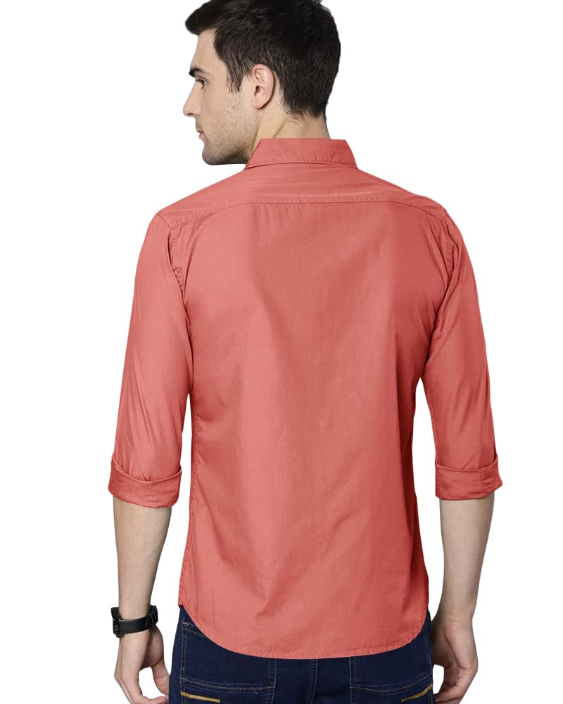Noble Monk MenS Regular Fit Casual Shirt |Full Sleeve| Polo Neck |Formal Shirts For Men Peach