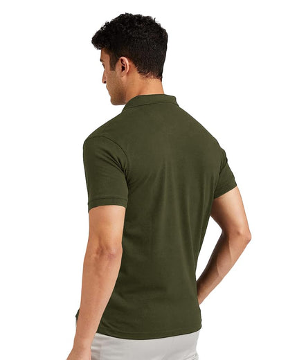 Eyebogler Regular Fit Mens Polo Neck Half Sleeve Soild Casual Tshirt Olive Green