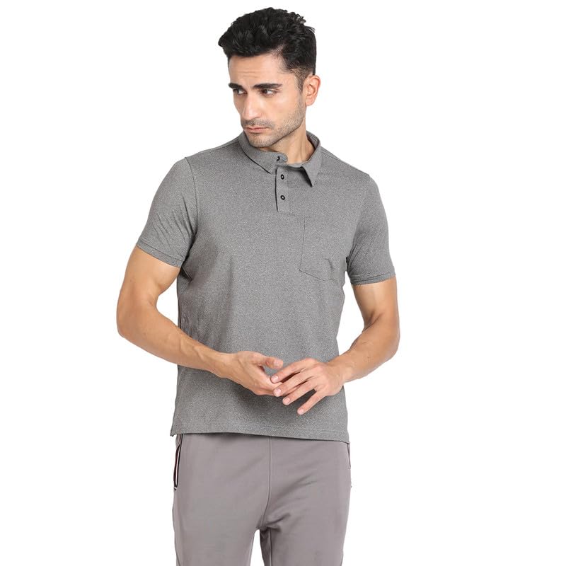 Turtle Men Poly Spandex Melange Slim Fit Solid Polo Tshirt