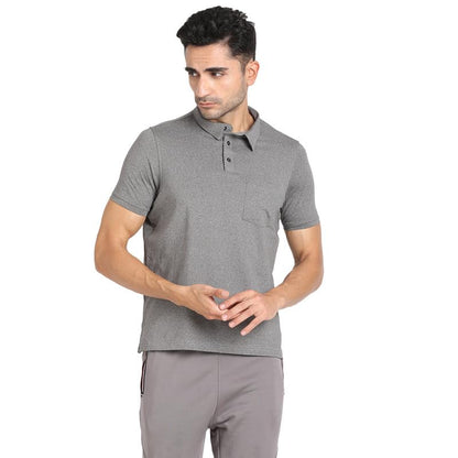 Turtle Men Poly Spandex Melange Slim Fit Solid Polo Tshirt