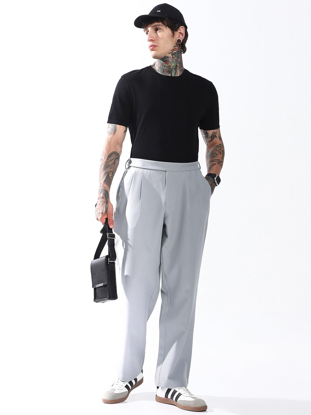 Hubberholme Men Solid Relaxed Fit Mid-Rise Korean Trousers 24 Grey