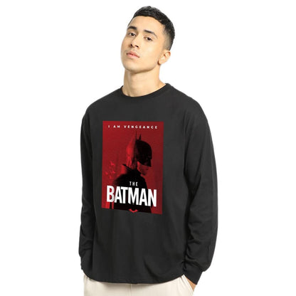 Bewakoof Mens Batman Poster Graphic Print Black Round Neck Long Sleeve Oversized Fit T-Shirt