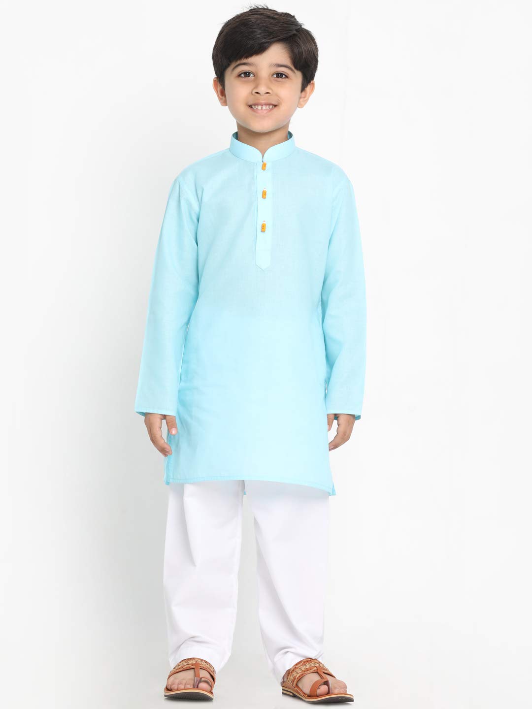Jbn Creation Boys Cotton Blend Blue And White Kurta Pyjama Set - Ethnic Elegance For Festivals | Comfortable Classic Collar Full